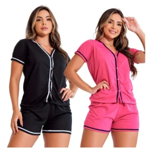 Kit 2 Pijama Curto Americano Blogueirinha Amamentação Botões