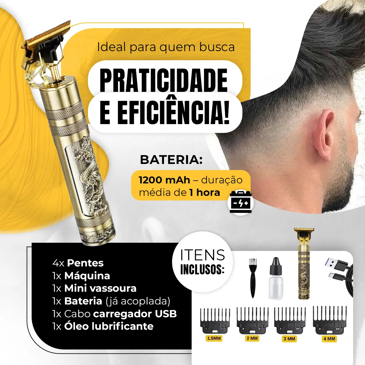 Maquina Maquininha De Cortar Cabelo Barbeador Eletrico Aparador De Pelos Acabamento Dragão Buda Profissional kamufla - Imagem 5